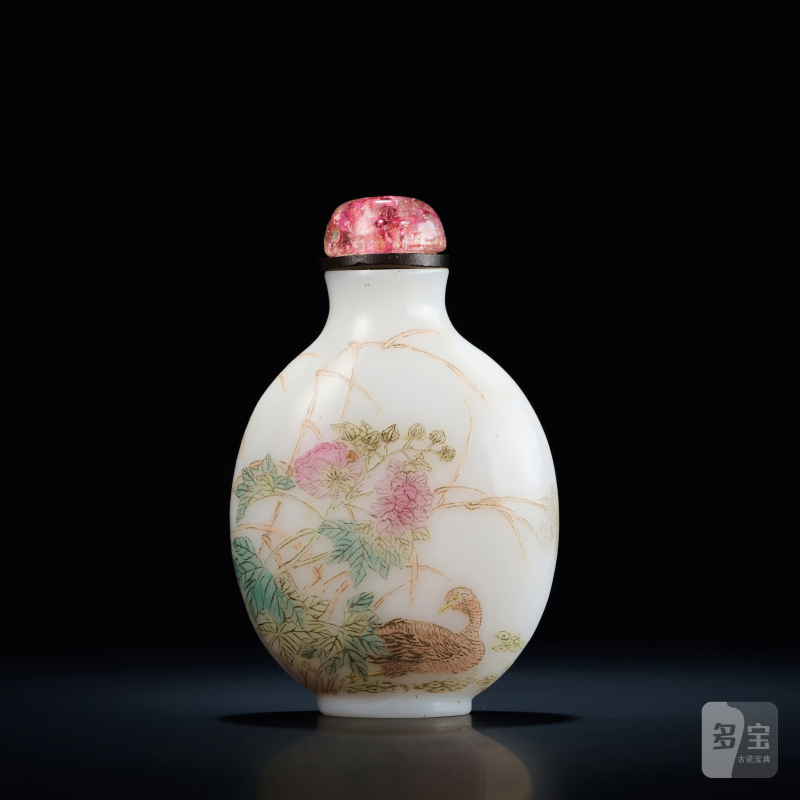 清 料胎画珐琅花卉游鸟图鼻烟壶 - 图2